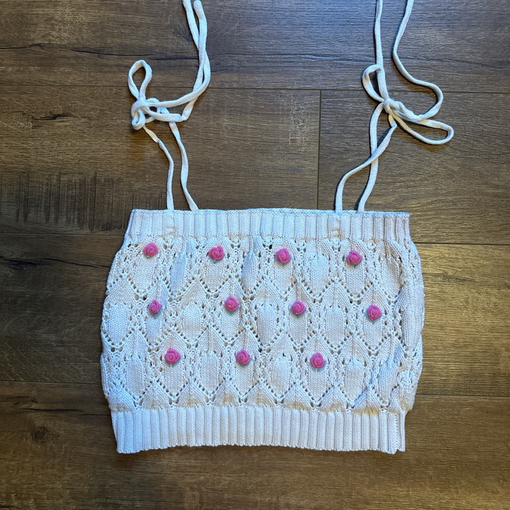 Lulu's Cream Knit Top with Subtle Pink Details